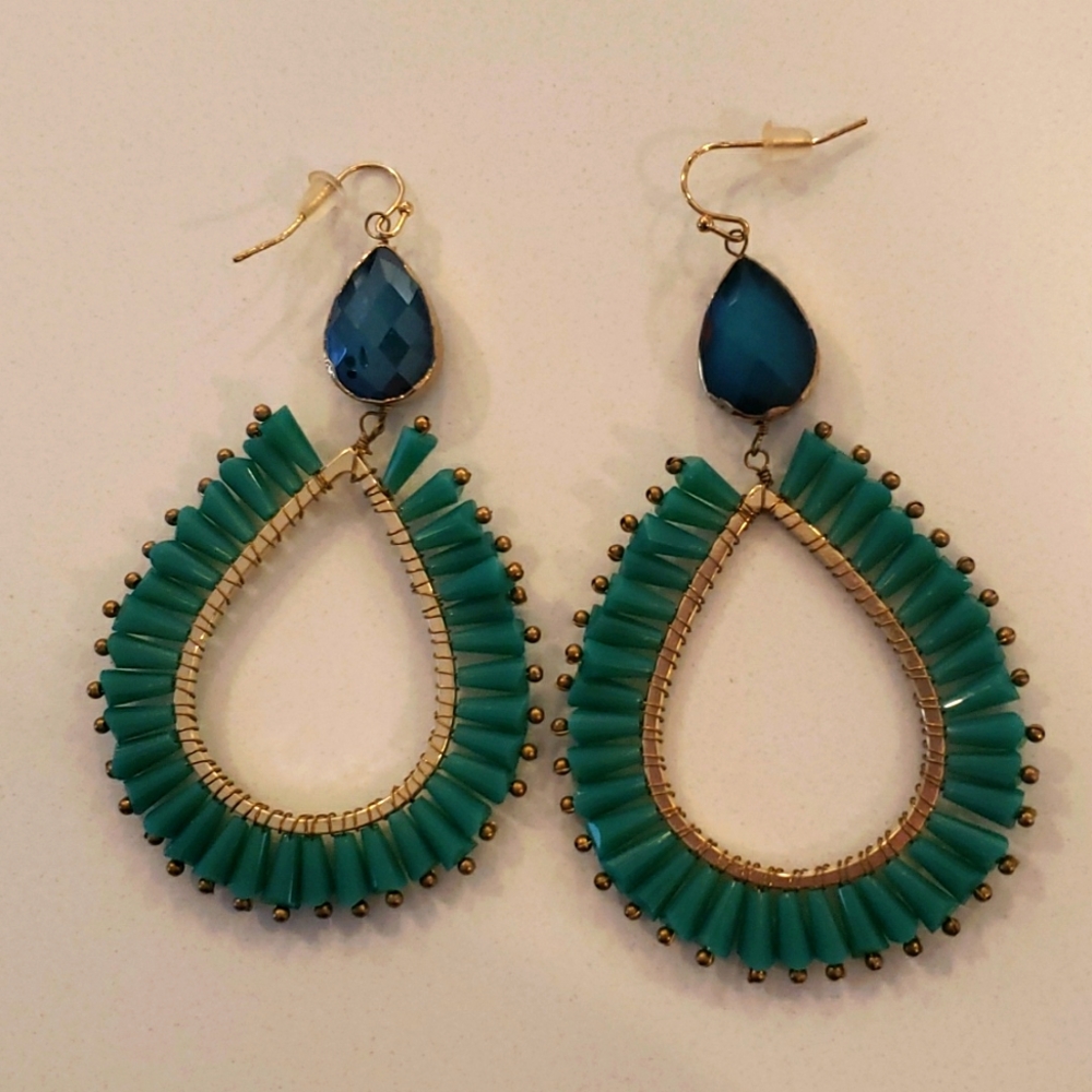 Turquoise Beaded Teardrop Earrings